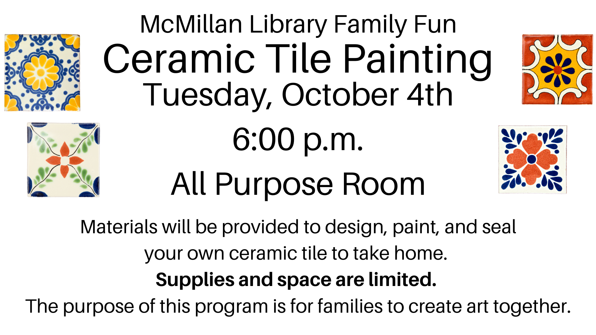 Family Fun Tile Painting McMillan Memorial Library   Tile Painting FB Event 